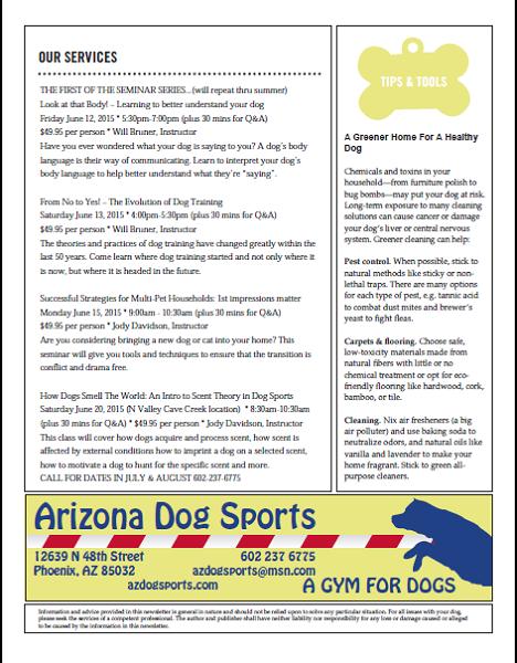 AZ Dog Sports 2015 Summer quarterly newsletter!